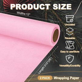 PATIKIL Wrapping Paper, 2 Pack 12"x315"(26') Gift Wrapping Paper Christmas Rolls Long Christmas Wrapping Paper 80 GSM Craft Kraft Packing Paper for Large Gift Flower Bouquet, Pink