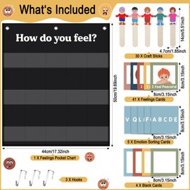 Capoda Emotions Feelings Pocket Chart How Do You Feel Pocket with 50 Emotions Cards Social Emotional Learning Materials Activities for Classroom Preschool Teacher Autism Home Calm Down Corner Supplies