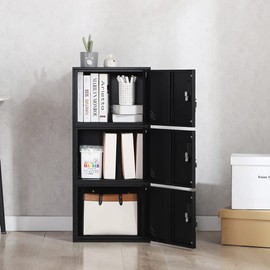 WISUNO 3 Door Vertical Stackable Storage Cabinet with Lock,Anti-Failing Device, Metal Lcoker,Organizer for Office, Home, Gym, School,Employee,Kids. (Black)