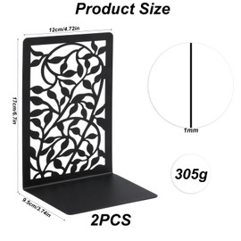 1 Pair Metal Bookends for Shelves, Tree Book Ends Decorative Bookends for Heavy Books Stoppers, Black Unique Book Holder for Shelf Shelves Home Office School