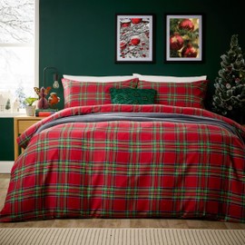 Olivia Rocco Christmas Duvet Cover Set Festive Bedding Quilt Cover Xmas with Pillowcases Reversible Design Easy Care Bed Linen Sets, Zermatt Red, King
