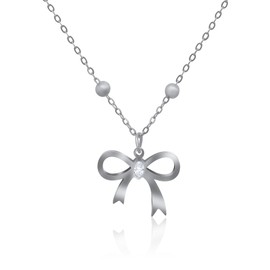 Gilieyer Bow Necklace Trend, Adjustable Vintage Bow Necklace Cubic Zirconia Butterfly Jewellery Gold for Girlfriend Wife (Silver), GBONNK0004