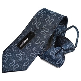 Michi Kolondon MKZ-13-A One-Touch Necktie Brand, Paisley Pattern, Gift, Stylish, Silk, Zipper Tie, No Tie, Easy to Wear, Necktie, Navy Blue, navy