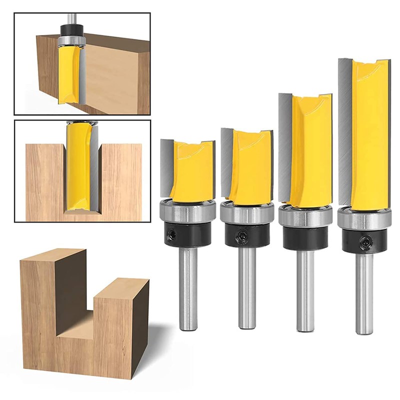 YUENTOEN 4PCS Pattern Flush Trim Router Bit Set, 1/4 Inch