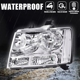 CNNELL Headlights Compatible with 2007-2013 Chevy Avalanche/2007-2014 Chevy Tahoe/2007-2014 Chevy Suburban 1500/2007-2013 Chevy Suburban 2500, Clear lens Black Housing Clear Reflector