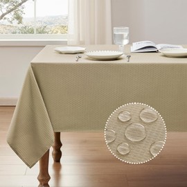 Veblandy Rectangle Tablecloth Weaved Textured Water Resistant Spill Proof Table Cloth, Decorative Fabric Wrinkle Free Table Cover for Events and Dinner, 60 x 84 Inch, Natural