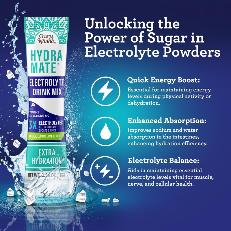 GuruNanda Hydramate Hydration Support Drink Mix - Electrolyte Powder Packets