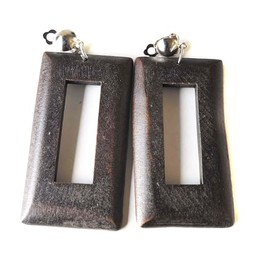 Clip-on Earrings Bohemian Wood Earrings Rectangle Dangle Assorted Colors 3 inch L (Dark Brown)
