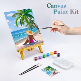 Nuberlic 8x10 Canvas Painting Kit Pre Drawn Canvas for Painting Sip and Paint for Adults Birthday Gift Summer Beach Woman Theme Painting Kit DIY Adult Party Favor