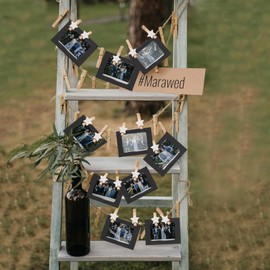 Ziamzra Pack of 40 Black Photo Garland, 10 x 15 cm, Photo Hanging, DIY Kraft Paper Picture Frame, 40 Pieces, Small Clips for Photos Hanging, 4 Pieces Photo Line for Wedding, Birthday, Party, Wall