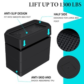 ANNKUT Furniture Risers 4 inch, Heavy Duty Furniture Elevator in Heights of 1.5, 3 or 4 Inch，Rectangle Raising Blocks for Bed, Couch, Desk, Sofa, Tables,Support Up to 1,300 Lbs (4 Pack-Black)