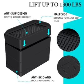 ANNKUT Furniture Risers 4 inch, Heavy Duty Furniture Elevator in Heights of 1.5, 3 or 4 Inch，Rectangle Raising Blocks for Bed, Couch, Desk, Sofa, Tables,Support Up to 1,300 Lbs (4 Pack-Black)