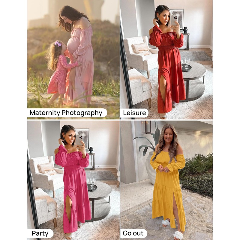 ZESICA Women's 2025 Boho Sexy Off Shoulder Long Sleeve Smocked