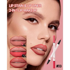 Lipliner Wasserfest, 2 Farben Dual-Ended Matte Lippenstift, Langanhaltender Non-transfer, Hochpigmentiert Liquid Lippenkonturenstift, Smooth Natürlich Tattoo Lip Makeup Pencil Geschenke für Frauen-03