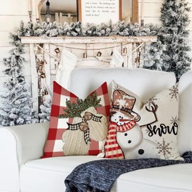 Christmas Pillow Covers 18x18 Set of 4 Christmas Decorations Christmas Pillows Decorative Throw Pillow Covers Linen Cushion Covers for Couch Sofa Christmas Docor