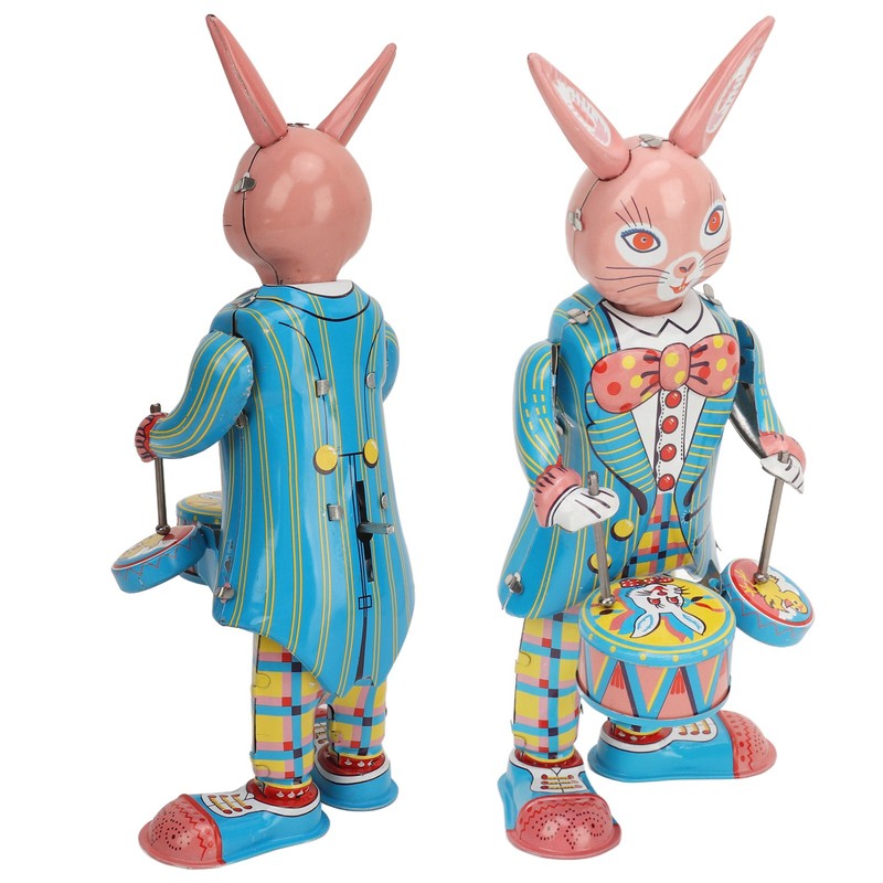Rabbit Clockwork Toy Retro Metal Swinging Drumming Rabbit Wind Up