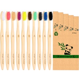 Virgin Forest Virgin Forest 10 Count Bamboo Toothbrush, Soft Bristle for Adults, Eco Friendly Natural Wooden Toothbrushes, Vegan Organic Bamboo Travel Tooth Brush (10 Colors)