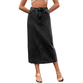 Women's Casual Denim Skirt High Waist Pencil Skirt Slit STR Setch Denim Maxi Skirt with Slit - XS-L, Black (black B)