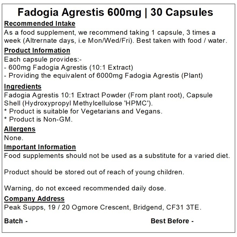 Fadogia Agrestis Extract 600mg - 30 Capsules - Root -