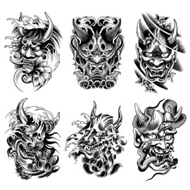 6 Pcs Hannya Tattoo Sticker Arm Tattoo Sticker Waterproof Long Lasting Men Women Tattoo