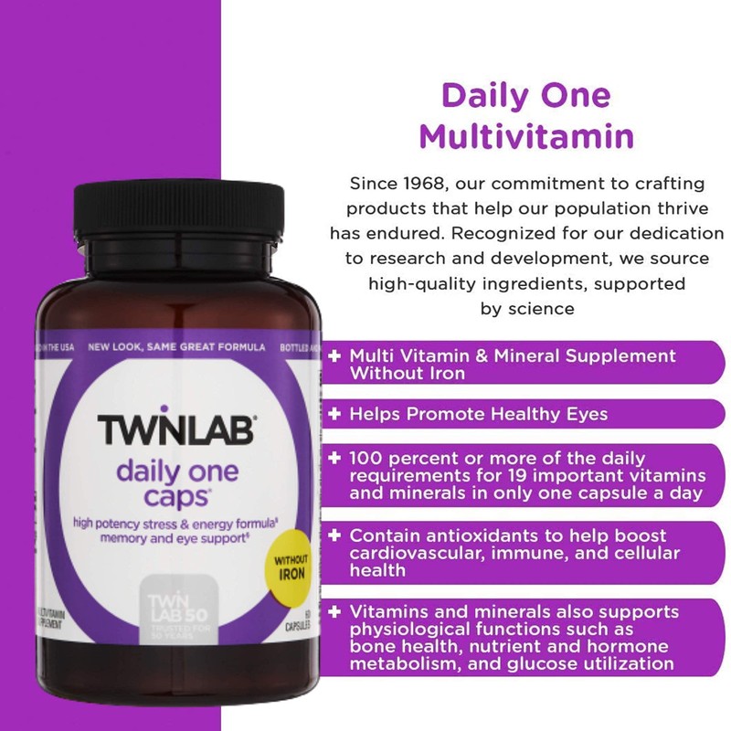 Twinlab Daily One without Iron and with Florglo, 60 Count