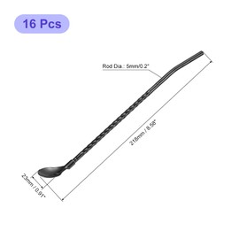 sourcing map Stainless Steel Spoon Straws, 16Pcs 8.6" Reusable Metal Long Handle Drinking Straws Spoon for Milkshake Drinks Cocktail, Black