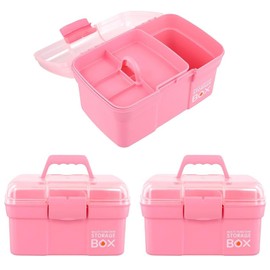 MAHIONG 2 PCS 11 Inch Multipurpose Storage Box, Craft Storage Box with Handle, Portable Art Craft Organizer Case for Cosmetic, Hair Accessories, 27.6 x 18 x 6cm