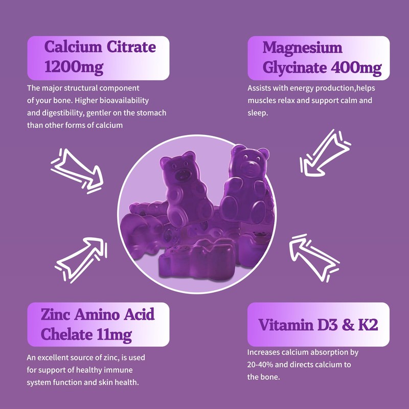 OALSE Calcium Magnesium Zinc Gummies with Vitamin D3 & K2-High