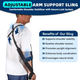 Cnosky 5702957 Arm Sling, Adjustable shoulder Strap with 4-Lab Lock, Breathable fabric for All-Day Comfortable, Black (Large: Height 5'10"-6'4",Weight 180-235 lb)