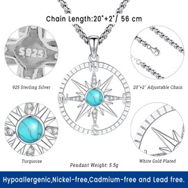 Eusense Compass Necklace for Women Men,925 Sterling Silver Rotatable Compass Pendant Graduation Gifts for Her,Womens Mens Compass Jewelry Necklaces Gift for Anniversary Birthday