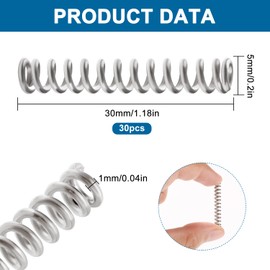 VooGenzek 30 PCS 1 * 5 * 30 mm Compression Springs, Stainless Steel Springs, Coil Extended Compressed Spring, for Furniture Screen Doors Repair Projects