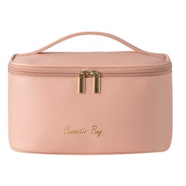 KITENROM Makeup Bag Portable Travel Cosmetic Bag with Brush Holder，Waterproof Make Up Bag For Women with Handle Root Pink