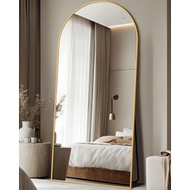 LadyNow Full Length Mirror, 68"x26" Oversized Floor Mirror Freestanding, Full Body Mirror Floor Standing Mirrors with Stand, Hanging Mounted Mirrors for Bedroom Living Room, Gold, Arched Style