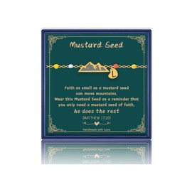 Mustard Seed Bracelets for Women, Dainty Move Mountains-Mustard Seed Bracelet with Initials Gold Link Chain Bracelets Christian Easter Christmas Birthday Gifts for Women of Faith (L)