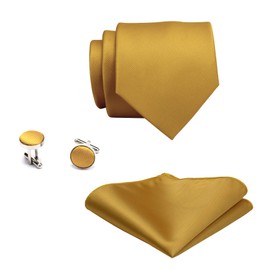Gusleson Brand Men's silk Solid Goldenrod Yellow Tie Neckties and Pocket Square Cufflinks Sets (UK0789-11)