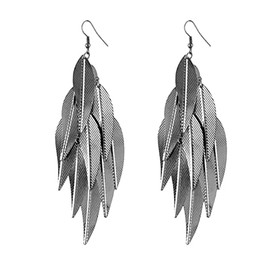 MALOYANVE Black Layered Leaf Earrings for Women Big Bohemian Lightweight Chandelier Hollowed Out Filigree Leaves Dangle Drop Earrings (Black Leaf)