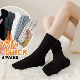 Wamicu Winter Womens Thermal Socks - Thick Wool Inner Soft Cosy, 3 Pairs Ladies Crew Work Hiking Warm Boot Socks for Gifts UK Size 4-8.