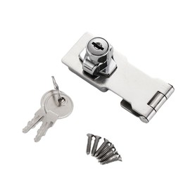 Small Hasp and Staple 90 Degrees Metal Lock Hasp Keyed Locking Hasp and Staple with Padlock Shed Lock Door Bolt Latch Buckle Safety Door Clasp Knob Shed Locks for Cabinets Cupboard Drawer Gate 3 Inch