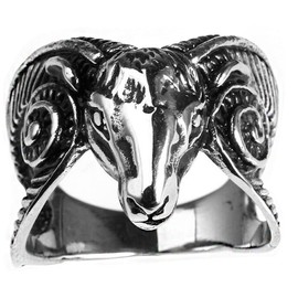 HIJONES Men's Stainless Steel Vintage Silver Tone Goat Head Gothic Biker Ring Punk Style, Stainless Steel,Silver,Metal
