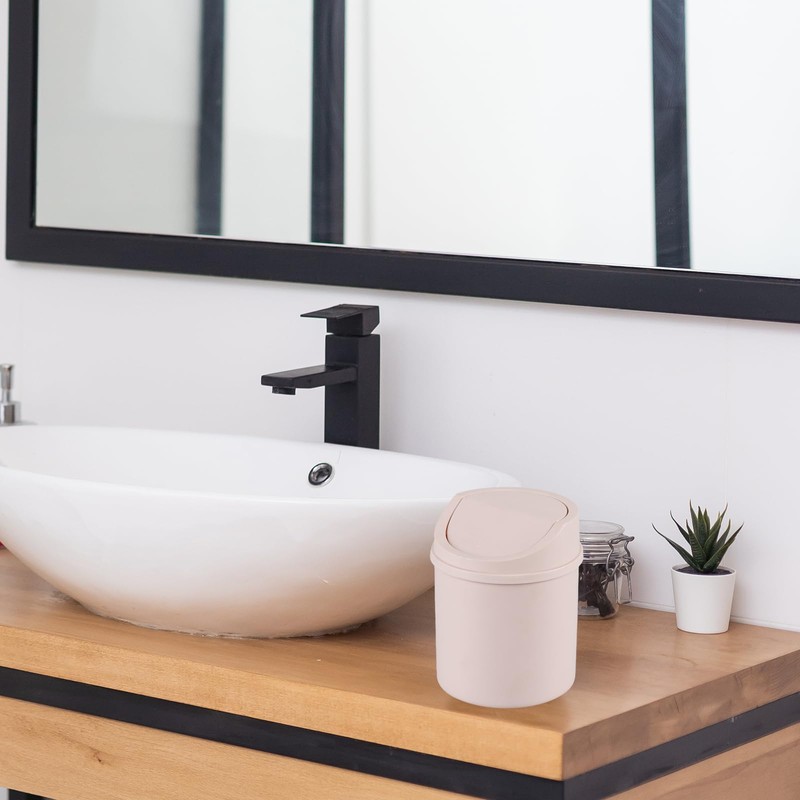 Waikhomes 2 Liters Tiny Plastic Trash Bin with Swing Top