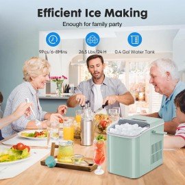 ANTONIA Home Countertop Ice Maker 9 Cubes in Only 6 Minutes 26.5lbs Portable Ice Machine - Green