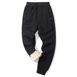Gihuo Men's Winter Fleece Sweatpants Sherpa Lined Athletic Pants Lounge Trousers (02 Black, Large)