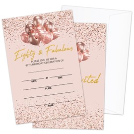 AWDSTN 80th Birthday Party Invitations with Envelopes, Rose Gold Eighty & Fabulous Birthday Party Invites, 20 Set Birthday Party Celebration Supplies & Favors - 09