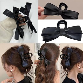 CONFORTEVOLE Hair Clip, Bow, Hair Claw, Large, Leather Type, Hair Claw Ribbon