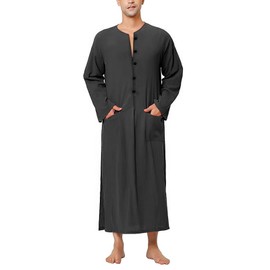 TINAYAUE Muslim Men's Robe V-Neck Long Sleeve Kaftan Men's Prayer Clothing Islamic Clothing Arabic Muslim Kaftan Soft Side Split Clothing for Men Boys, gray