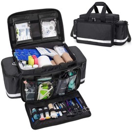 Trunab First Aid Bag Empty Medical Duffel First Responder Trauma Storage with Inner Dividers and No-scratch Bottom, Ideal for EMT, EMS, Paramedics, Bag Only, Black