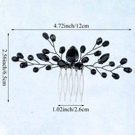 Black Rhinestone Bridal Hair Comb Vintage Onyx Teardrop Small Headpiece Crystal Decorative Wedding Hair Combs Bridal Side Combs Accessories for Women