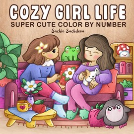 Cozy Girl Life Color by Number: Super Cute Coloring Book for Adults and Teens featuring Little Hygge Spaces, Cat Mom and Daily Moments for Relaxation