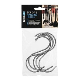 Chef Aid Stainless Steel S Style hanging Hooks pack of 5, For kitchen, bathroom and all around the Home, They hold Cooking Utensils and Pans