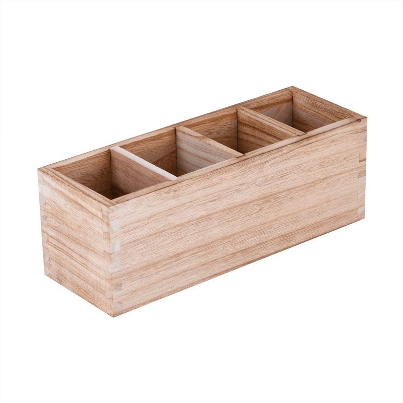 Kitchen Cutlery Holder with 4 Adjustable Smart Compartments, Wood Utensil